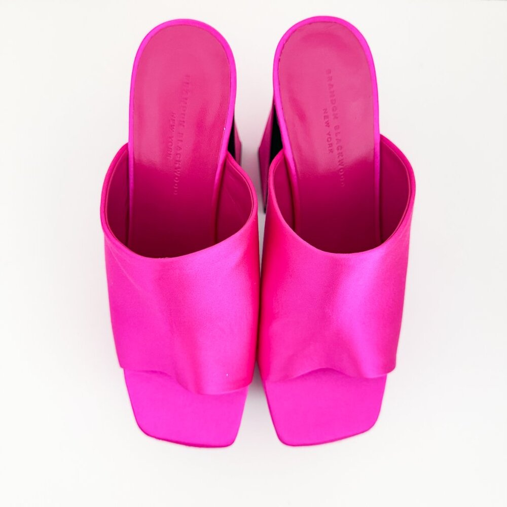 Brandon Blackwood Harlo Mule Platform Sandal Satin Hot Pink - Picture 10 of 16